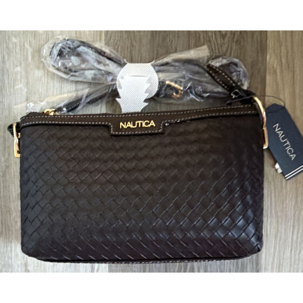 Nautica Espresso Woven Faux Leather Crossbody NWT C